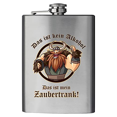 Edelstahl Flachmann mit Druck - mit lustigen Motiven - als Geschenk oder zu Weihnachten, Flachmann:Zaubertrank Cover