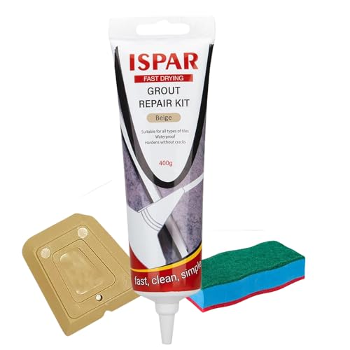 Ispar Kit de reparación de juntas para juntas de azulejos con espátula y esponja, mortero de azulejos, masilla para renovar las juntas (Beige)