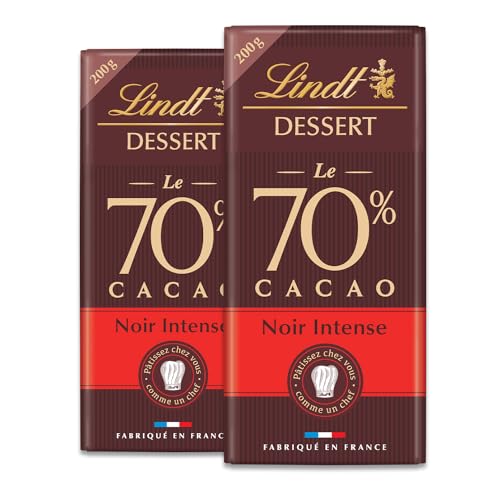 Lindt - Lot de 2 Tablettes Lindt DESSERT 70% Cacao - Chocolat Noir à Pâtisser, 2x200g