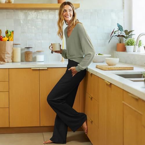 we fleece Womens Wide Leg Yoga Pants with Pockets High Waisted Casual Lounge Loose Dress Petitel Palazzo Pants4