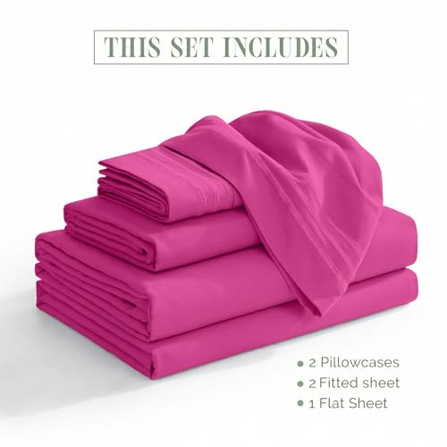 Image of Elegant Comfort Luxurious 1500 Premium Hotel Quality Microfiber Three Line Embroidered Softest 5-Piece Bed Sheet Set, Wrinkle and Fade Resistant, Split King, Pink