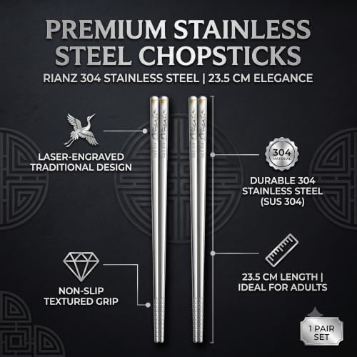 Image of RIANZ 304 Stainless Steel Korean Chopsticks 23.5 cm, Laser Engraved, 1 Pair