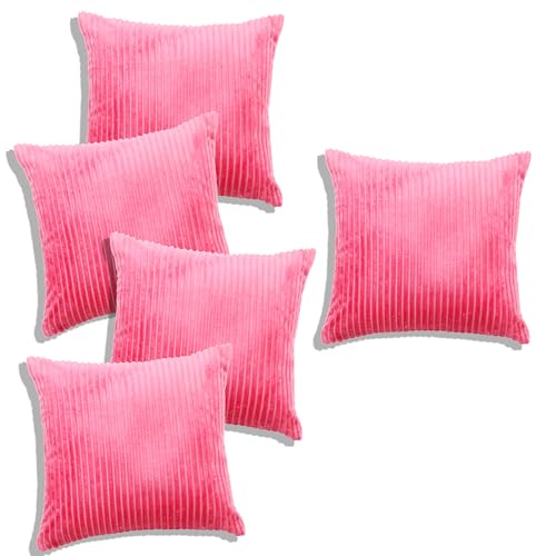 Image of RD TREND Cushion Cover Set of 5, Decorative Sofa Living Room Home Square Cushion Covers 24 Inch x 24 Inch, Aesthetic Corduroy Striped Double Sided (Salmon,Pack of 5)