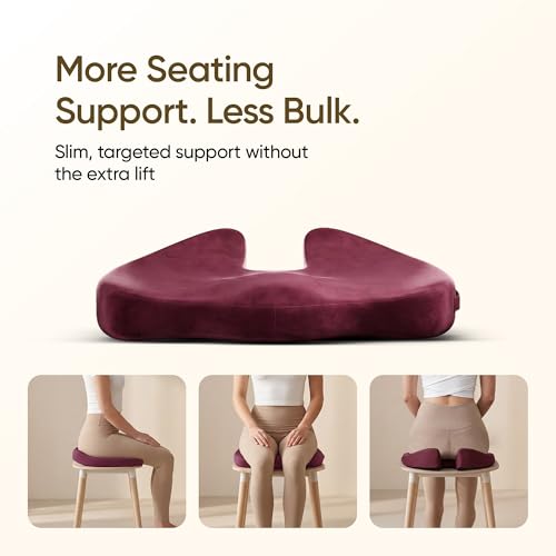 Image of Frido Slim Coccyx Seat Cushion | Orthopaedic Sitting Cushion for Tailbone & Sciatica Relief | Slim Office Chair Support for Long Sitting Hours, Driving & Daily Comfort | Anti-Slip Bottom | Red Wine