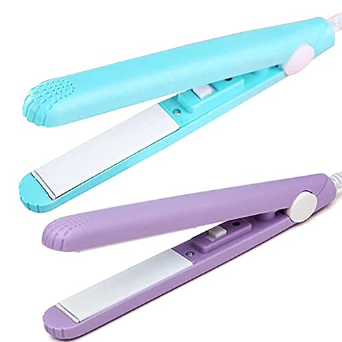 VELIHOME Hair Straightener Flat Iron,Ceramic Mini Hair Curler,2 in 1 Mini Hair Curler Beauty Flat Iron Heating Curler Ceramic Travel Wave Hair Straightener (US, Blue&Purple)