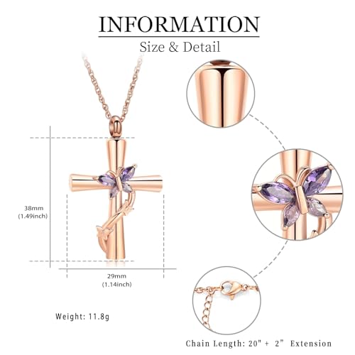 Butterfly Cross Urn Necklace for Ashes Birthstone Cremation Jewelry for Men Women Ashes Pendant Keepsake Memorial Ash Jewelry3