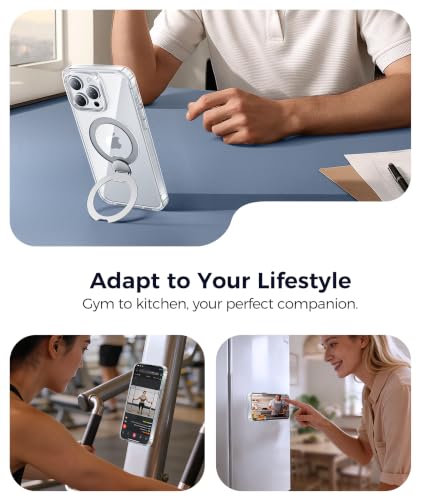 Image of FNTCASE for iPhone 13 Pro-Max Case: [360 Spin Magnetic Stand] [Compatible with Magsafe] [Screen Protector] Clear Magnetic Phone Cases Anti Yellowing Shockproof Protective Phone Cover - Clear