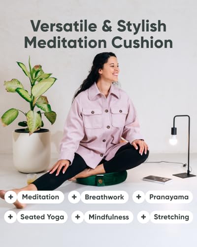 Mindful Modern Velvet Meditation Cushion | Luxe Zafu Yoga Floor Pillow Seat | Posture Support | Buckwheat Hull Filled | Large Round Cushion with Removable Washable Cover + Carry Handle - Image 6
