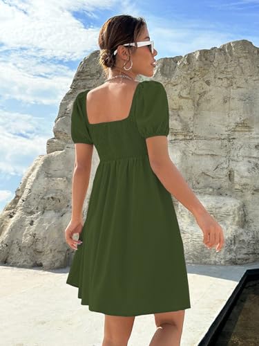 Image of Shasmi Women's & Girl's Dress for Women l One Piece Dress for Women l Beach Dress for Women, Solid Textured Puff Sleeve Square Neck Midi Dress (Dress 115)