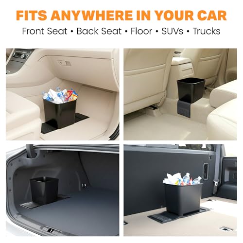 Image of Car Trash Can with Stability Wings - Leakproof Portable Garbage Bin for Fabric & Rubber Mats - Compact Durable Plastic Auto Organizer for Cars, SUVs, Trucks (Black with Flap, Small)