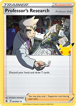Pokémon Celebrations Professor's Research Card, 25th Anniversary Rare Holo + Surprise Card! : Toys & Games