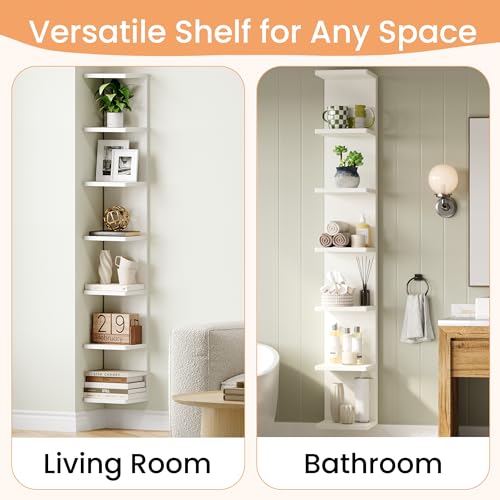 Image of upsimples 7-Tier Floating Wall Shelf, White Vertical Vanity Decor Shelves | Wall Display for Bag, Purfume, Shoes, Books, Storage Shelves for Bedroom, Living Room, Home Decor