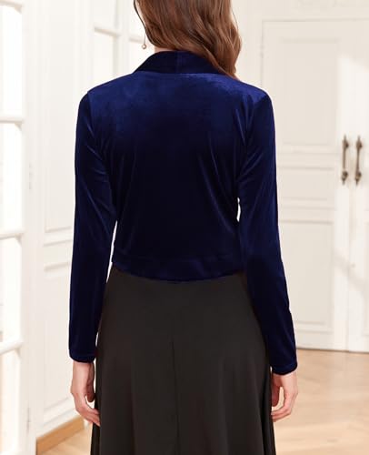 Image of Women's Long Sleeve Velvet Shrug for Dresses Cocktail Party Open Front Cropped Bolero Cardigan Top