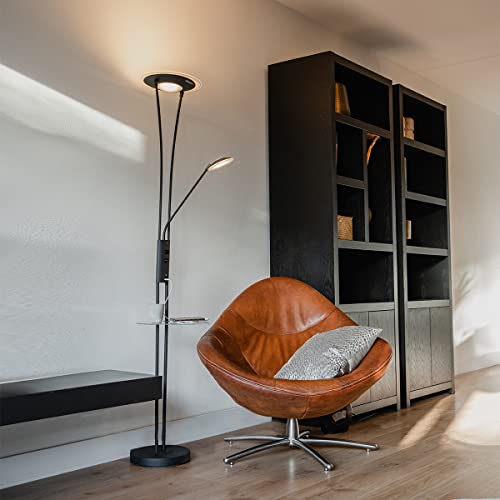 Qazqa sevilla - LED Dimmable Lampadaire avec lampe de lecture variateur inclus - 1 lumière - H 180 cm - Noir - Moderne - éclairage intérieur - Salon I...