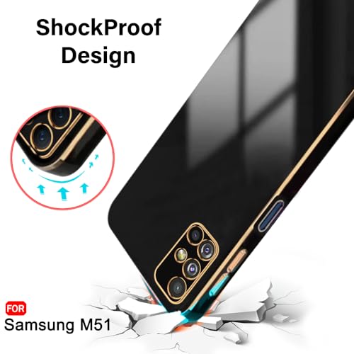 Image of TheGiftKart Luxurious Golden-Plated Back Cover Case for Samsung Galaxy M51 | Raised Lips for Camera & Screen Protection | Shockproof Design | Stylish Case for Samsung Galaxy M51 (TPU, Black)