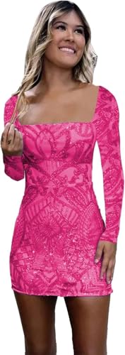 Long Sleeve Homecoming Dresses Short for Teens 2025 Sparkly Sequin Lace Prom Gown Backless Cocktail Dress SY32