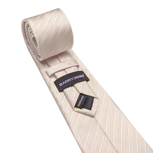 Image of Barry.Wang Solid Striped Tie for Men Silk Necktie Pocket Square Cufflinks Formal Wedding Party Business