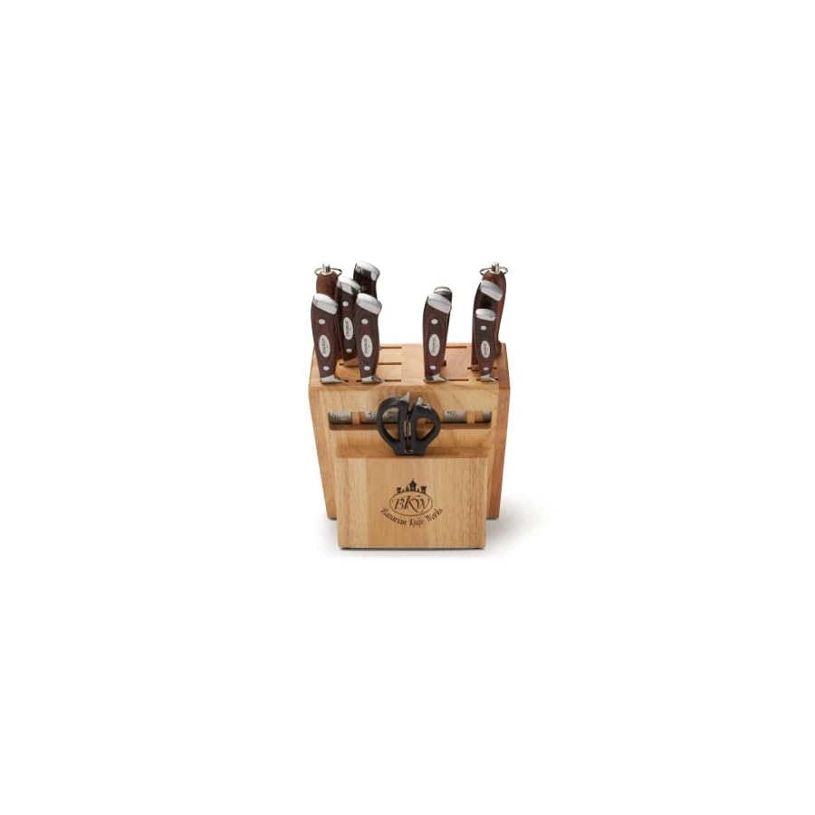 Bavarian Knife Works 19 Pieces Kitchen Knife Set, Knife Block Set with Steak Knives, Razor Sharp Blades, Ergonomic Pakkawood Handle, Light Weight Easy to Sharpen made of German Steel