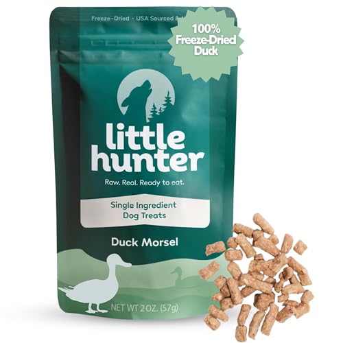 Little Hunter Duck Dog Treats Freeze Dried | Raw Single Ingredient Duck Morsel for Snacks, Training, Dog Food Toppers - All Natural, 2 oz