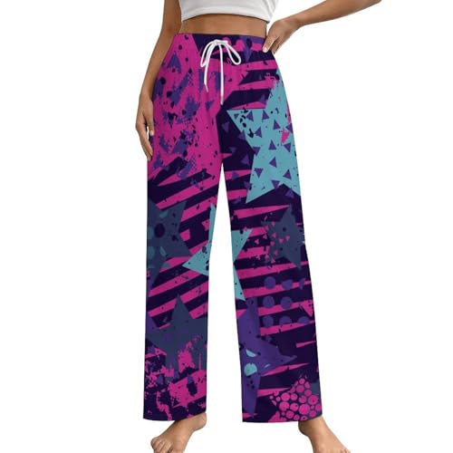 Étoiles violettes et bleues pantalon de pyjama femme avec poches latérales