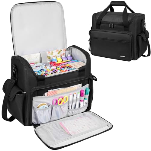 Image of Craft Bag for Scrapbook Supplies, Large Scrapbook Tote with 15.6'' Laptop Sleeve, Art Supply Storage Bag with Multiple Pockets for Scrapbooking Tools, Black