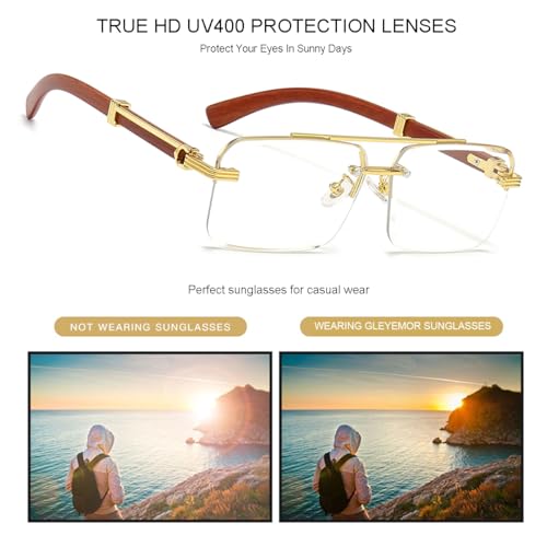 Image of Gleyemor Mens Sunglasses Fashion Rimless Rectangle Sunglasses Square Frameless Sunglasses for Men