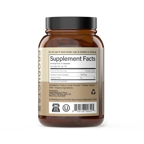 Image of Organic Psyllium Husk Capsules 660mg - Fiber Caps Supplement, Psyllium Capsules for Digestive Regularity, Colon Cleanse Support, Unflavored Whole Fiber Powder Pills, Vegetarian Gluten Free Daily Aid | Organic psyllium husk capsules for fiber, digestive regularity and colon cleanse support; vegetarian, gluten free daily caps