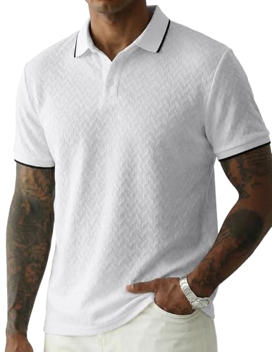 Image of JMIERR Mens Casual Polo Shirt Short Sleeve Vacation Button Summer Beach Knit Stretchy Golf Shirts