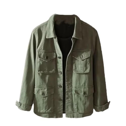 Men Multi-Pocket Jacket Men's Loose-Fit Jacket Casual Top Button Down Coat
