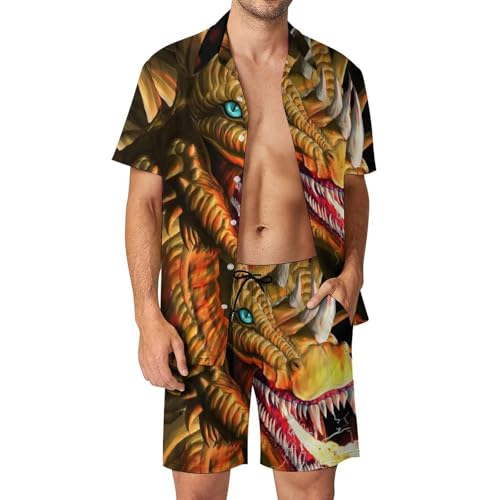 Ensemble chemise hawaïenne dragon homme short et pantalon respirant taille S