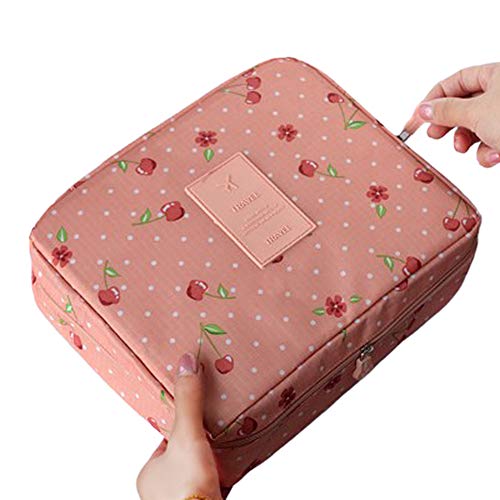 P12cheng Trousse de maquillage de voyage étanche à 2 couches Motif cerises Bleu cerise, Pois roses., 3, Organiseur de sacs à main Cover