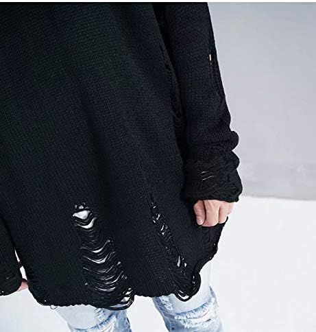 Black Red Striped Sweaters Men Oversized Ripped Hole Knit Pullover Autumn Winter Fashion Long Sleeve Clothing - Image 7