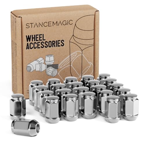24pcs 12x1.5 Lug Nuts - Compatible with Toyota Tacoma 4Runner FJ Cruiser Tundra, Lexus GX460 GX470, and More - 1.4 inch Length - 0.87 inch Width - Closed End Bulge Nuts Cone Seat - Silver Chrome
