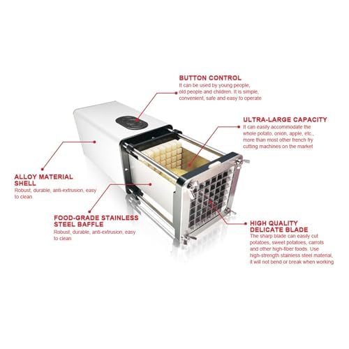 Tagliapasta Elettrico, Affettatrice per Patate in Acciaio Inossidabile con Lama da 1/2 e 3/8", Tagliapatatine e Tritaverdure Elettrico per Patate, Cipolle, Carote, Cetrioli