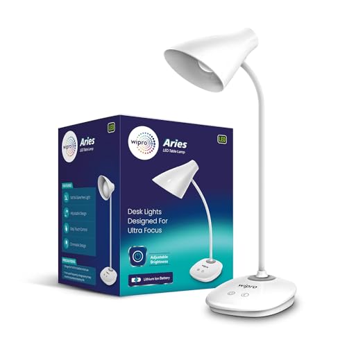 wipro Aries 6w Rechargeable LED Table Lamp- 3 Grade Dimming and Night Light |Li-Ion Battery wipro Aries 6w Rechargeable LED Table Lamp- 3 Grade Dimming and Night Light |Li-Ion Battery