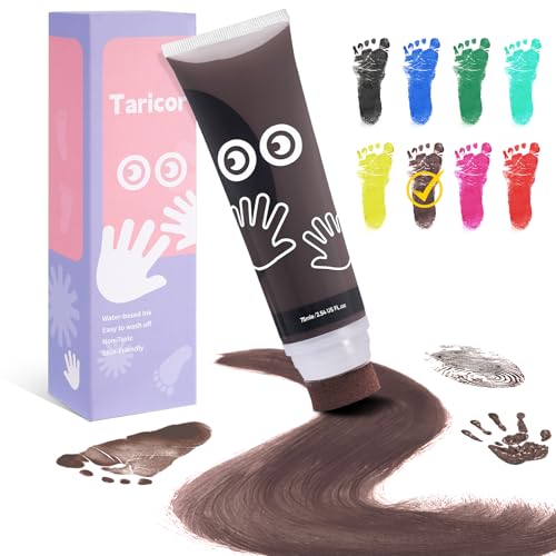Taricor Huellas Bebe Recien Nacido, 75ml Huella Mano Pie Con Esponja, No Tóxicas Pintura Huellas, Tinta para Huellas Bebe para Regalo De Bautizo, Ideal Para Guardería, Escuela y Hogar (75ml Marrón)