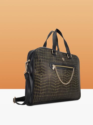 Image of Caprese Mist Laptop Bag, Large | Stylish Office Handbag for Women with 15.6 Inch Laptop Compartment with Adjustable & Detachable Sling Strap | Secure Zip Closure | Ideal for Office & Travel (Black)