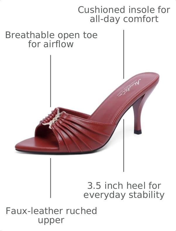Image of Mostrin Kitten Heels for Women Summer Mules Heels Stiletto Heeled Sandals Slip On Backless Dressy Womens Sandals