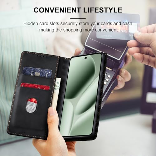 Image of Jasonyu Flip Wallet Case for Google Pixel 10 Pro XL 5G,Leather Magnetic Folio Cover with Card Holder,Kickstand - TPU Shockproof Durable Protective Phone Case,Black