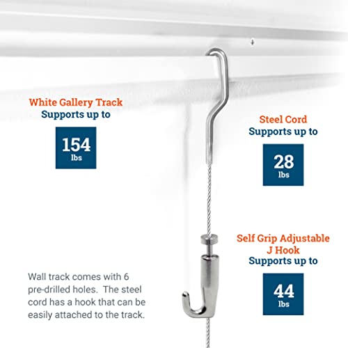 Image of PHS Picture Rail Hanging System 79 Inches- Art Gallery Wall Kit with Aluminum Track, Steel Cables & Adjustable Hooks| Professional Picture Hanging Rail for Art Frames & Paintings up to 154 lbs -1 Pack