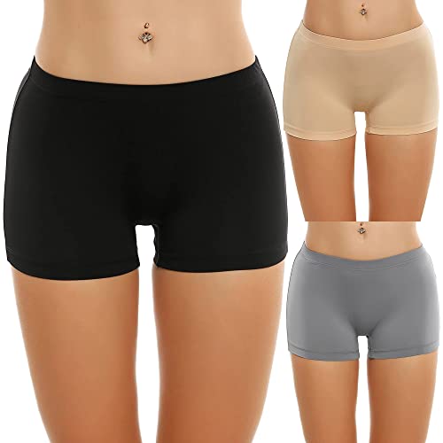 Ekouaer Boyshort Bragas para mujer, ropa interior suave, invisible, hipster, paquete de 3 calzoncillos tipo bóxer sin costuras, S-XXL, A-negro/gris/nude, XL