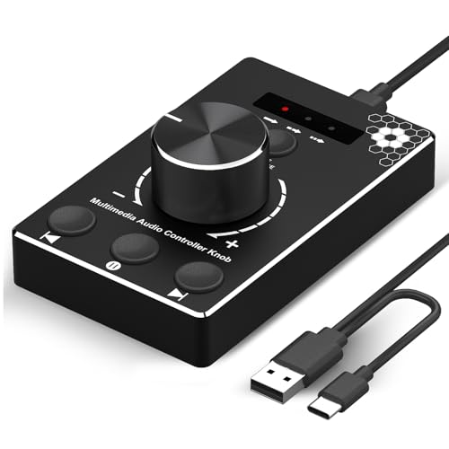 DROK USB Volume Knob with 1.5m Cable, One-Click Mute Button and 3 Modes External Volume Control for...