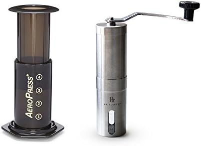Aerobie AeroPress Coffee Maker Bundle with Brillante Manual Burr Coffee Grinder - Espresso Making Kit/Set