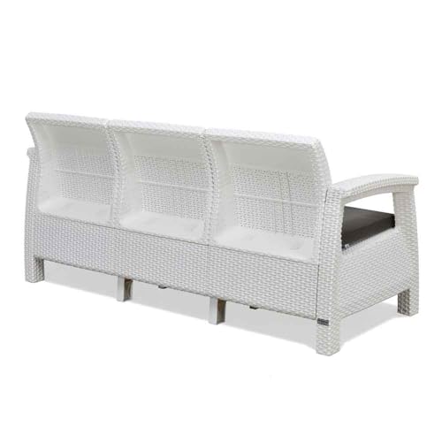 Image of Nilkamal Plastic Goa 3 Seater Balcony Sofa With Cushion | Indoor & Outdoor Furniture | Patio Chair Three Seater | Perfect For Gardens pool side cafes restaurants And Terraces Milky White & Grey