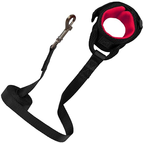 Image of Gooby Soft Mesh Wristband Surfer Leash, Black, 6 FT | Hands-free wristband; Breathable padded mesh; 6 ft; Adjustable hook-and-loop fastener; Match your harness