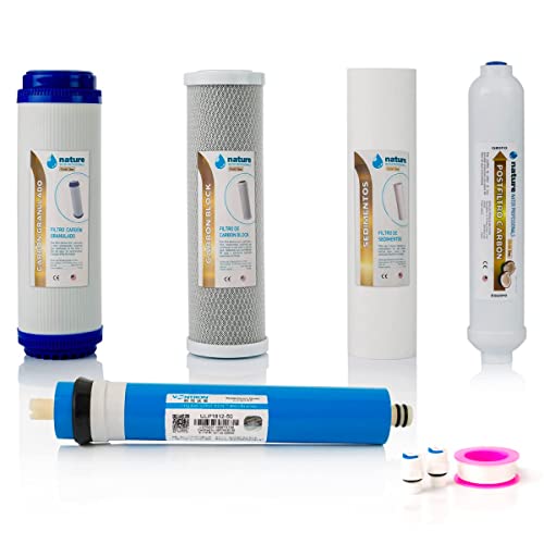 Kit de 4 Filtros Universales para Osmosis Inversa - Incluye Membrana Vontron y Rollo de Teflón - Ideal para Equipo de 5 Etapas Universal - 50GPD - Nature Water Professionals Cover