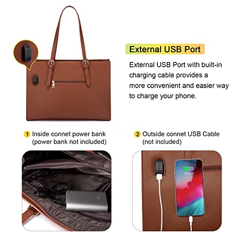 LOVEVOOK Laptop Bag for Women, Fashion Computer Tote Bag Large Capacity Handbag, Leather Shoulder Bag Purse Set… - Image 6