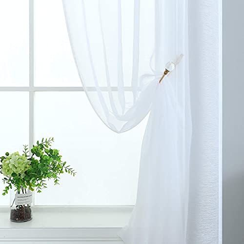 White Sheer Curtains 84 Inches Long For Living Room 2 Panels Set Rod Pocket Semi Transparent Window Voile See Through Curtains For Bedroom 52X84 Inch Length 7Ft Cortinas Traslucidas Para Sala #TOP2