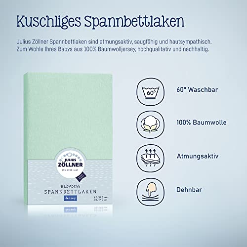 Julius Zöllner Jersey Spannbettlaken für Baby- & Kinderbett, 100% Jersey-Baumwolle, OEKO-TEX Standard 100 zertifiziert, Größe: 60x120cm / 70x140cm, 1er Pack, salbei