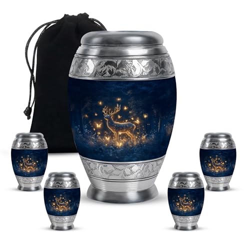 Image of Deer Urn Small Urns for Women Human Ashes 1 Large & 4 Small | Large Funeral Urn for Mom & Dad, Large Cremation Urns, Adult Large Urns for Male & Female